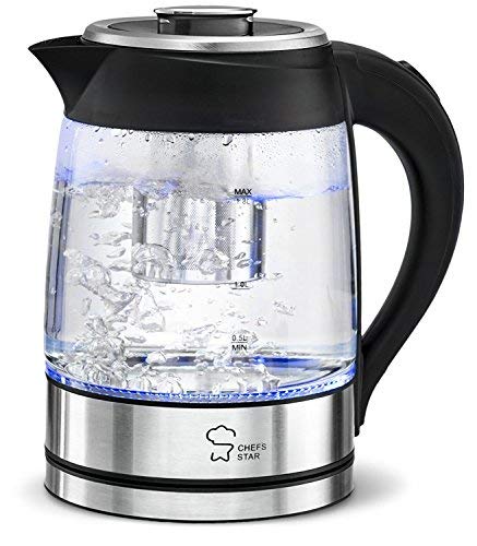 Electric Tea Kettle, Cordless Glass Pot 1.8 Liter, Stainless Steel Hot Water Heater with Tea Infuser LED Light, BPA-free Fast Boiling Teapot with Automatic Shut Off, Great For Home & Kitchen Use.