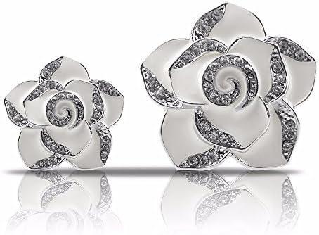 Follicomfy 2pcs Car Air Freshener Aromatherapy Essential Oil Diffuser Diamond Locket with Camellia Flower Perfume Fragrance Diffuser Vent Clip,Car Bling Interior Accessories(White)