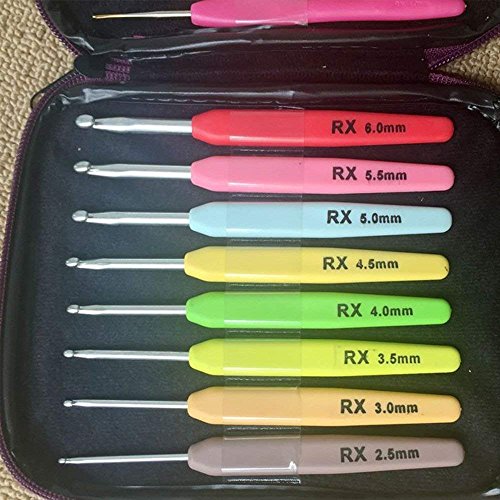 JISTL Crochet Hooks Set,Crochet Hooks Knitting Needles,Eye Blunt Needles Crochet Needles Set with Case,Ergonomic Handle Colorful Plastic Handles Knitting Needles Weave Yarn Case 16