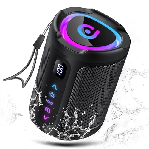 aowoka Portable Wireless Bluetooth Speaker with LED Light, Smart Digital Screen+Smart EQ, Bluetooth 5.4, Powerful Bass, IPX7 Waterproof, Speaker for Travel/Sport/Party/Bike