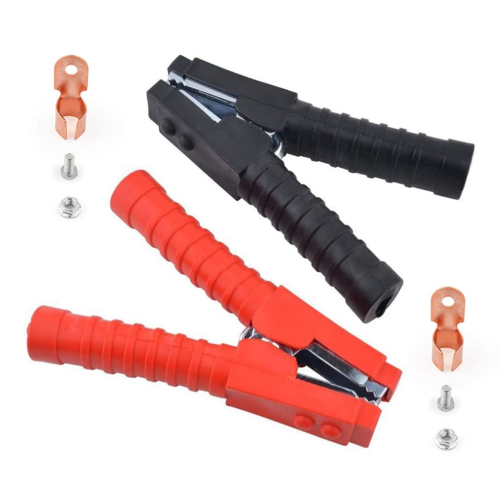 Gunpla 2 Pieces 600Amp Booster Battery Cable Clips 150mm Red Black Insulated Electrical Crocodile Alligator Jump Lead Clips Nickel Coated Large Test Clamps for Car