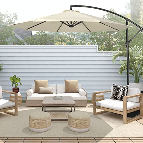 HAUSHOF 10FT Patio Umbrella, Outdoor Offset Hanging Cantilever Umbrella, Waterproof & UV Protection, Easy Assembly and Quick Tilt Adjustment, For Garden, Seaside, Pool, Yard