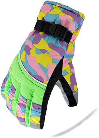 KINEED Waterproof Windproof Girls Boys Kids Youth Winter Ski Snow Snowboard Riding Biking Cycling Warm Gloves Large Green
