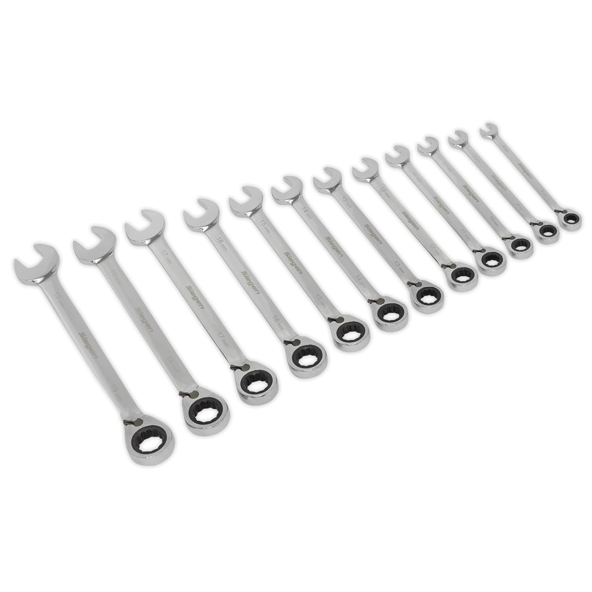 Sealey S0840 Metric Reversible Ratchet Combination Spanner Set, Silver, 12 Pieces