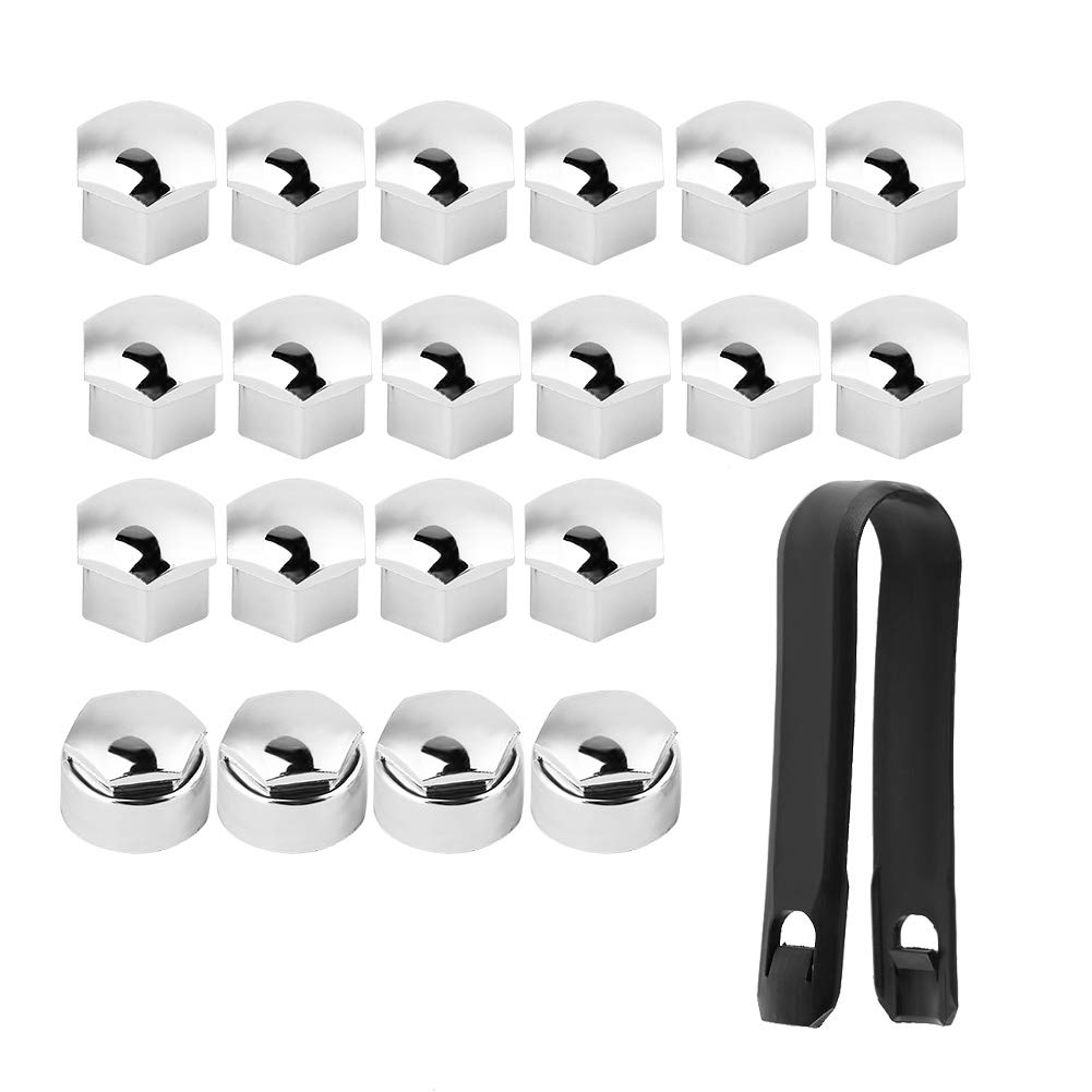 Madezz Car Wheel Bolt Nut Cover, 20pcs 17mm Nut Car Wheel Bolt Universal Nut Covers Caps Auto Hub Screw Anti-theft Cover Cap for Auto(Silver)