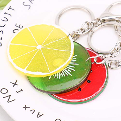 Monrocco 3Pcs Fruit Keychain, Fruit Slice Charm Pendant Keychains Key Rings Fruit Pocket Keychain Decorations (Watermelon/Orange/Kiwifruit)