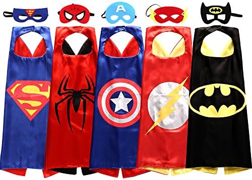 Sholin Superhero Cape and Mask Costumes for Kids, Set of 5