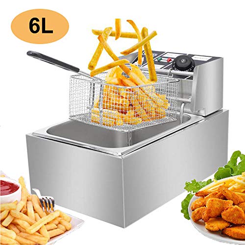 Electric Deep Fryer, Commercial Countertop Deep Fryer with Basket Stainless Steel 6L French Fry Restaurant Home Kitchen, 110V/2500W Max