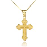 Religious Jewelry Solid 14k Gold Eastern Orthodox Cross Charm Pendant Necklace, 20"