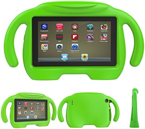 Fire 7 2015 Case,Fire 7 Case 2017,SNOW WI Kids Case Shockproof Light Weight Drop Protection Children EVA Case Cover for Amazon Fire 7 Tablet (5th Generation 2015/7th Generation 2017) (Smile Green)