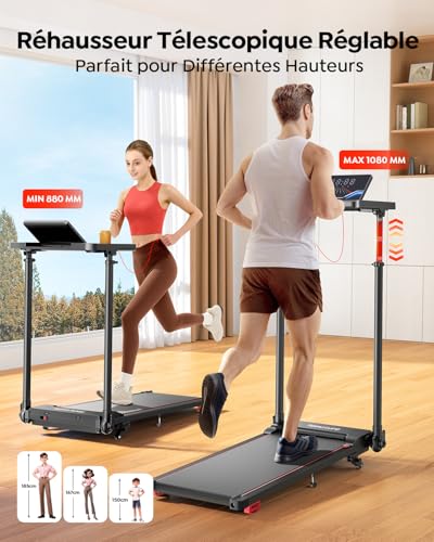 6 in 1 Treadmill, 10% Tilt, Speed 12KM/H,Telescopic Riser 2.5HP,Remote Control Mute,Walking Pad,Treadmill,Compact and Portable,Family Friendly