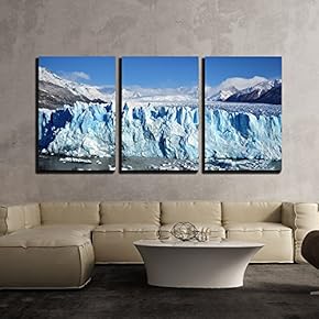3 Piece Canvas Wall Art - Glacier Landscape and Iceberg - Modern Home Art Stretched and Framed Ready to Hang - 16"x24"x3 Panels