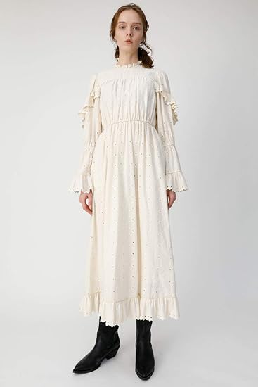 Amazon Co Jp マウジー ワンピース ドレス Lace Ruffle Long ドレス 010csh30 0290 M ホワイト レディーズ 服 ファッション小物