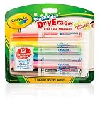 Crayola 98-5912 Washable Dry-Erase Fine Line Markers, 12 Classic Colors Non-Toxic Art Tools for Kids & Toddlers 3 & Up, Easy Clean Up, Won't Stain Hands or Clothes, Great for Classrooms