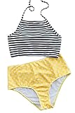 Cupshe Fashion Women's Stripe&Dot Printing Halter Bikini Set Beach Bathing Suit