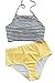 Cupshe Fashion Women's Stripe&Dot Printing Halter Bikini Set Beach Bathing Suit (L)