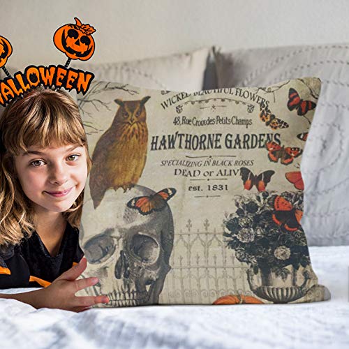Motiloo 4 Pieces 18x18 Inch Pillow Covers Halloween Decoeative Pillow Covers Square Soft Cotton Linen, Home Decor Cushion Covers Crow Pumpkin Skull Owl Throw Pillowcases for Sofa Bed