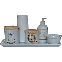 Kit Higiene Bebê Safari 5 Peças Menino - Bandeja, Potes