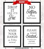 Paper Maven Delights Funny Bathroom Signs UNFRAMED - Set of 4 Prints, Humorous Wall Art, 8 x 10 inches