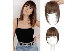 MOCA HAIR Clip in Bangs 100% Human Hair Extensions French Bangs Clip on Bangs with Temple Clip In Bangs Real Human Hair Thick Bangs Fringe Hairpieces for Women Light Brown………