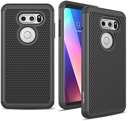 LG V30 Case, MyGotec Anti-Slip Shockproof Soft Silicone Dual-Layer Durable Armor Case - Black