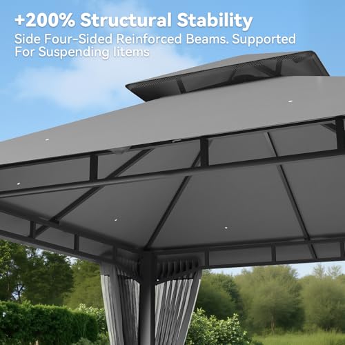 Aoxun 8'x8' Gazebo with Mosquito Netting & Wind-Resistant Double Roof for Patio image 22