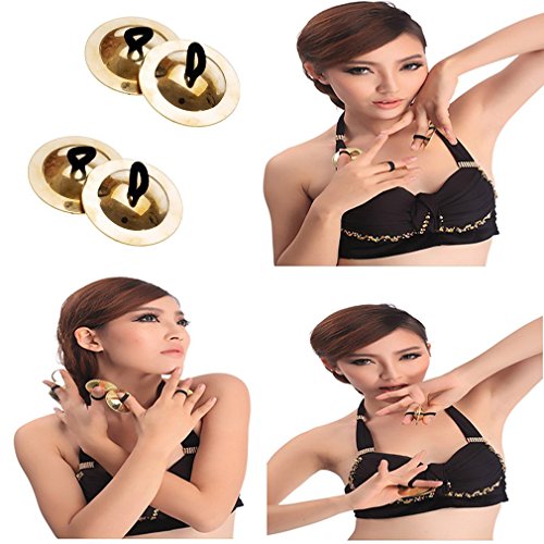 Meolin 2pcs Professional Belly Dancing Gold Finger Cymbals Musical Instrument Gong & Cymbals,Gold,2.17in