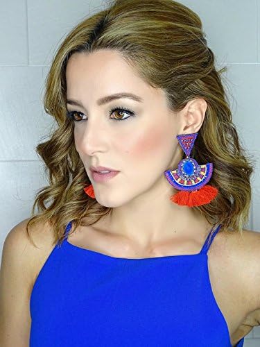 Long Tribal Earrings, Bohemian Earrings, Threader Earring, Big Tassel Earrings, Tassel Jewelry, Geometric Earrings, Red Earrings, Boho-Chic