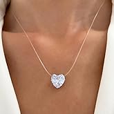 925 Sterling Silver Fashion Crystal Heart Necklace Invisible Line Zircon Clavicle Chain Women Accessories Fishing Line Heart Charm Necklace(Silver) (Silver)