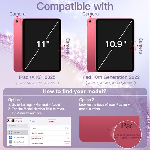 JETech Glitter Case for iPad (A16) 11th/10th Generation (2025/2022) with Pencil Holder, Cute Sparkly Slim Case for Boys and Girls, Shell Back Clear Sparkle (Pink)
