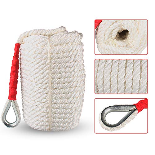 Strong Dockline, Bang4buck Twisted Braid Anchor Rope, 3/4 inch 200 Feet Polypropylene Dock Lines for Boat/ Sailboat Mooring, Docking, Towing- With Thimble and 12592LB Breaking Strain