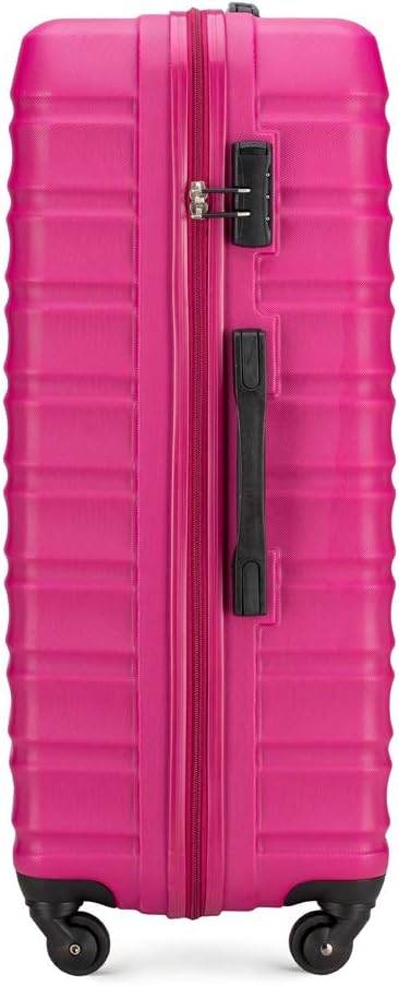 WITTCHEN Travel Suitcase Carry-On Cabin Luggage Hardshell Made of ABS with 4 Spinner Wheels Combination Lock Telescopic Handle Groove Line Size Large Suitcase Pink - Image 3