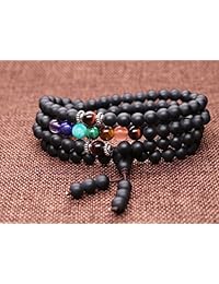 COAI 108 Mala Beads Matte Onyx 7 Chakra pulsera collar