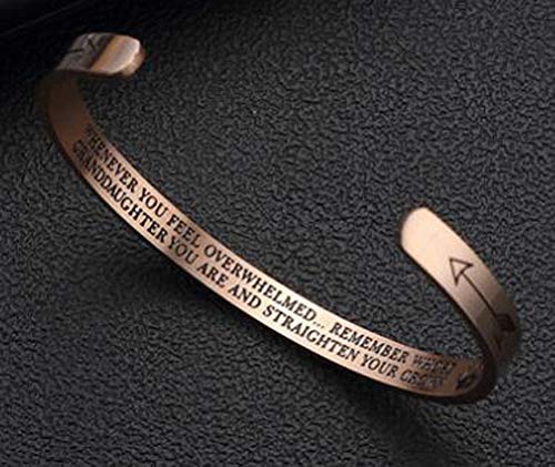 Cuff Bangle Whenever You Feel Overwhelmed Remember Whose Straighten Your Crown Bracelet, Inspirational Bracelets Personalized Gift Jewelry for Daughter,Granddaughter (Granddaughter Bracelet-Rose Gold)