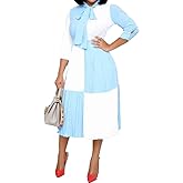 VERWIN Loose Color Block 3/4 Sleeve Women Dress Midi Dress Party Cocktail Evening Dress