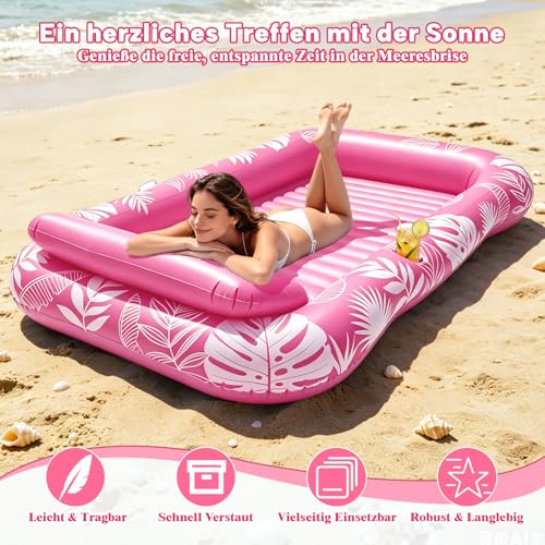 Matelas Piscine Gonflable, Tanning Pool Adulte avec Porte Gobelet, Poignées et Dossier, Hamac Piscine de Bronzage 200 × 124 cm, Matelas de Bronzage Eau pour Fêtes de Jardin, Plage et Piscine