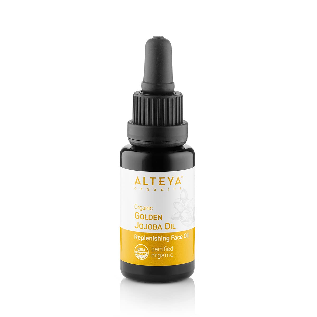 Alteya Organic Golden Jojoba Oil 20 ml - USDA Certified Organic Pure Natural Carrier Oil - Hydrating and Conditioning Treatment for Skin, Hair and Scalp