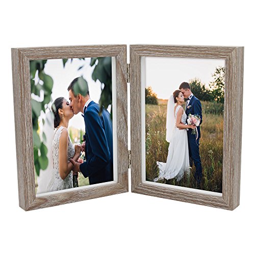 Afuly Double Picture Frame 5x7 Vertical Rustic Wooden