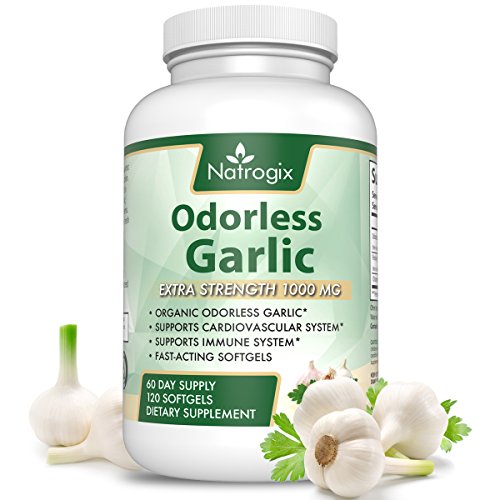 Odorless Garlic 1000 mg with 200 mg Parsley and Chlorophll by Natrogix - 120 Softgels - Pure And Potent Garlic Allium Sativum Supplement Odorless Garlic 1000 mg with 200 mg Parsley and Chlorophll by Natrogix - 120 Softgels - Pure And Potent Garlic Allium Sativum Supplement