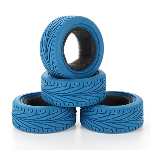 1/10 RC Run-Flat Car Tyres, LAFEINA 65mm Rubber RC On-Road Tire for 1/10 Traxxas HSP Tamiya HPI Kyosho RC On-Road Run-flating Car Parts (Blue)