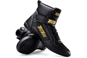 Tiger Pro Black Genesis Boxing Boots - Combat Boots Boxing Shoes for Adult (Unisex) Wrestling Shoes - Black