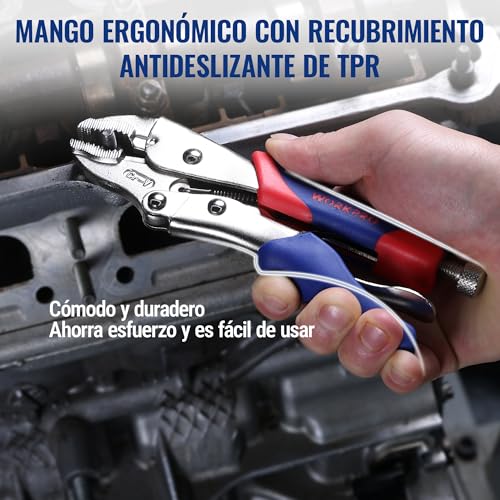 WORKPRO 3 Piece Set of Locking Pliers Pressure Pliers Cr-V Steel, Curved Jaw 18 cm and 25 cm, Straight Jaw 16.5 cm