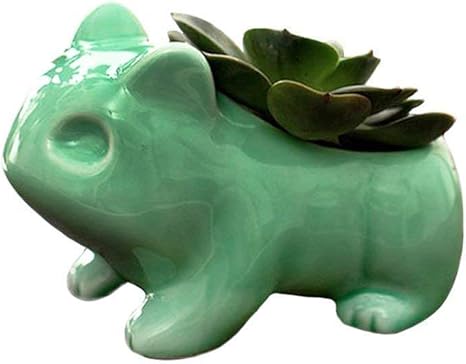 Amazon Dece 5 1インチポケモンbulbasaurフラワーポットアニメ日本語漫画ゲームかわいいホームテーブルセラミックアートポット装飾的な グリーン 花器 インテリアボウル オンライン通販