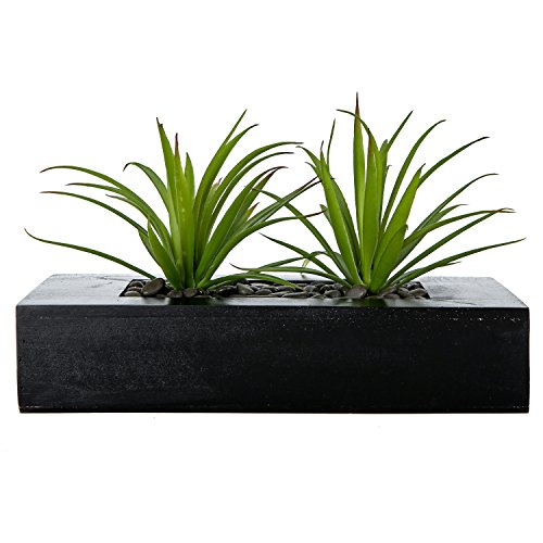 MyGift 10inch Artificial Green Grass Plants in Decorative Black Wood