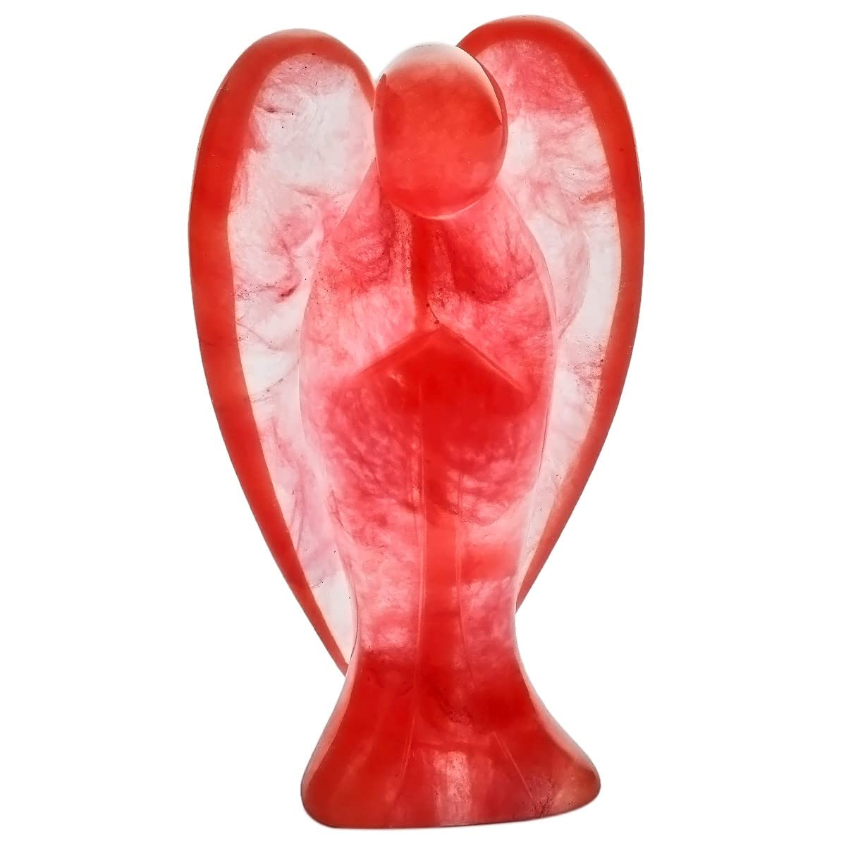 KYEYGWO Cherry Quartz Angel Gemstone Crystal Guardian Angel Statues, Pocket Peace Angel Lucky Charm Reiki Fengshui Desk Ornaments 2.75"