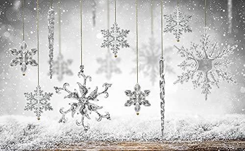 VGOODALL 48pcs Christmas Snowflake Icicle Decorations, Snowflake Icicles Ornaments Set Acrylic Christmas Ornaments for Christmas Tree Outdoor Party Decoration Craft Projects