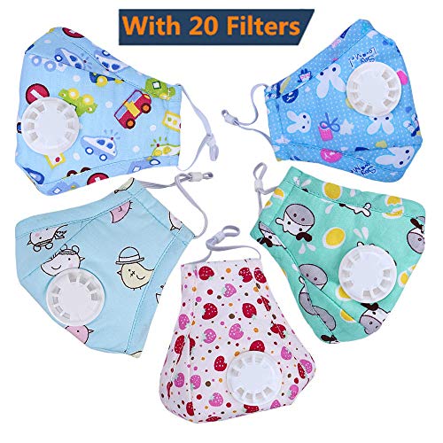Ligart Kids Anti Pollution Mask with Activated Carbon N95 Filters Dust Mask Filtration Exhaust Gas Anti Pollen Allergy PM2.5 Air Filter Mask for Outdoor Activities 5Pcs