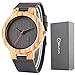 FASIOU Creative Wood Watch Mens Analog Minimalist Genuine Leather Band Strap Bamboo Nature Wood Wrist Watch