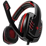 Sentey® Gaming Headset Red Arrow Analog 3.5mm In-line Volume Control & Computer Headset with Microphone Gaming Headphones Headphone Pc, Mac or Laptop, Tablet, Mobile Phones / Headset with Mic Heavy Duty Braided 2 Meters Cable / Leather Padded Ear Pads with Passive Noise Canceling / Computer Gaming Headset Ergonomic Adaptive Leather Headband (Extreme Comfort) - Best Gaming Headset Stereo Left and Right Drivers 40mm / Cap Connector / Computer Headset to Work and Play / Skype Headset - Gaming Headsets for Chat and Play Gs-4521