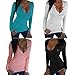 ZHU Womens Sexy Tee Shirt Long Sleeve V Neck Slim Fit Casual Button Blouse Top